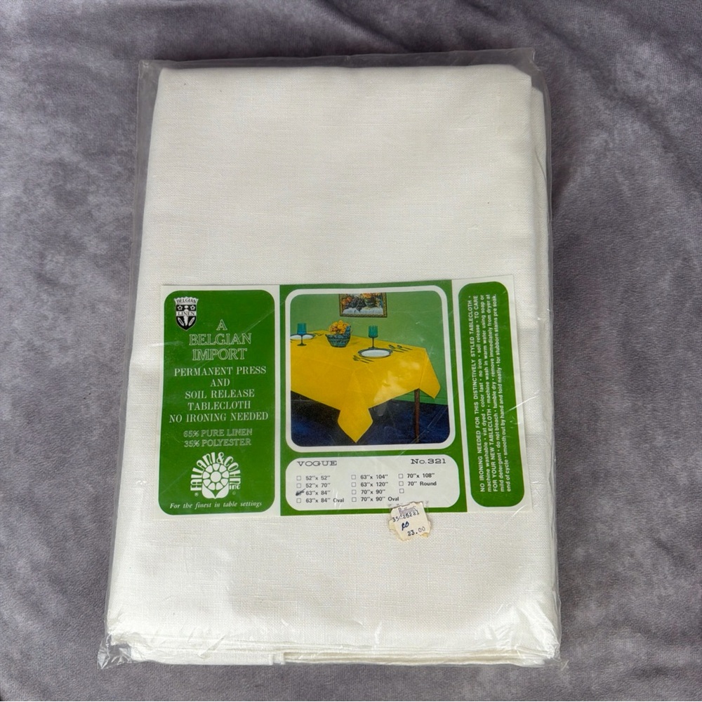 NOS Vogue Belgian Linen Ivory Tablecloth 63x84 Coastal Cottage USA